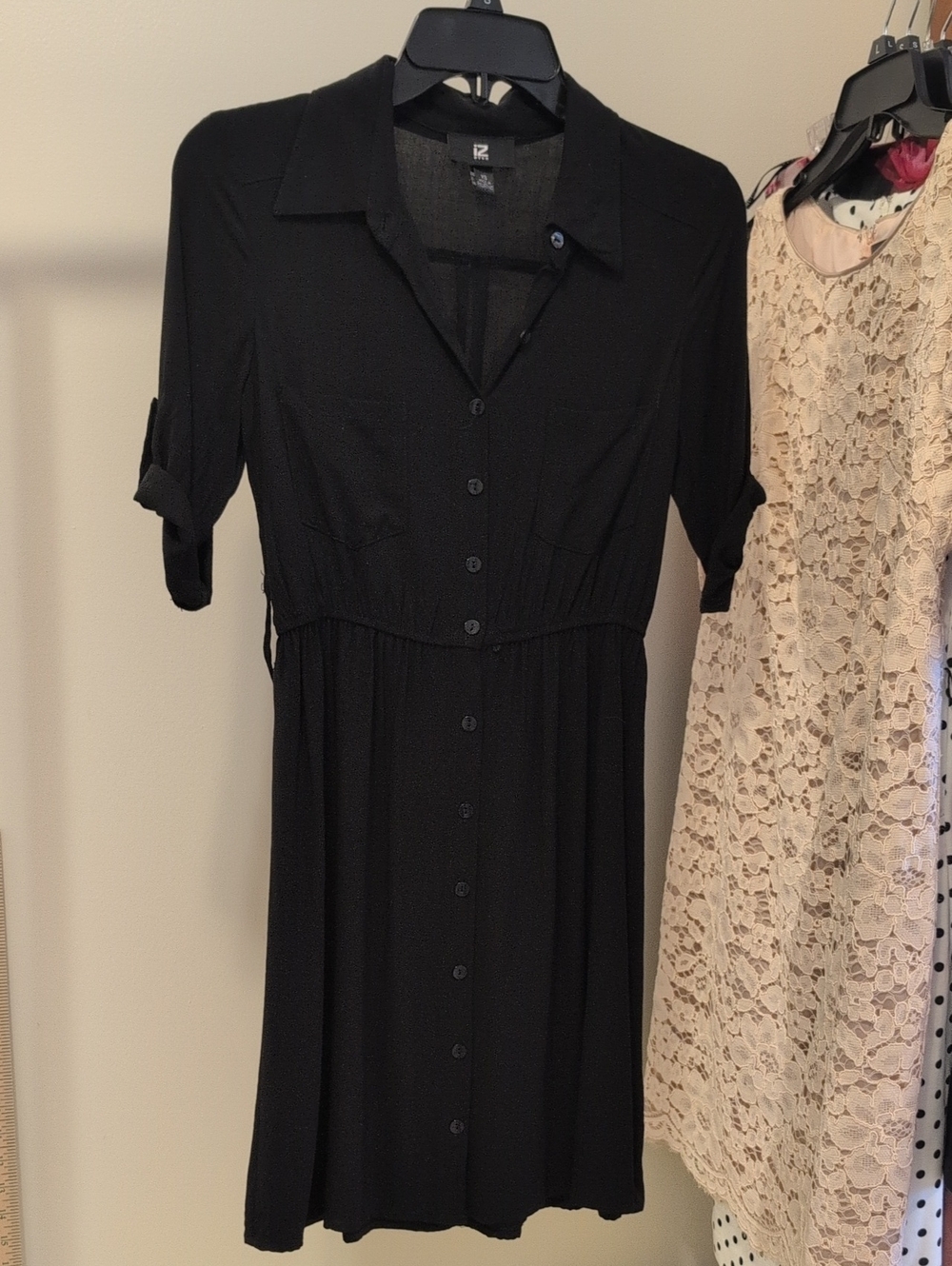 Women's Black Button-Front Shirt Dress